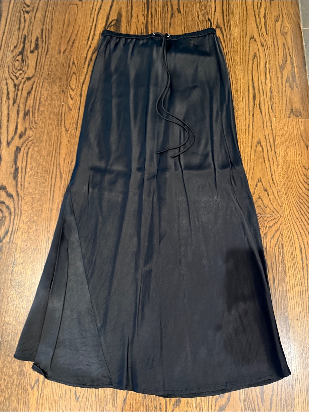 Zara Black Satin Maxi Skirt with Drawstring Waist